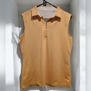 Nivo Sleeveless Orange Print Collared Polo 1/4 Zipper Womans  Medium